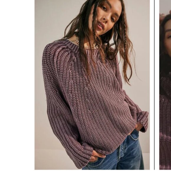 Free People Take Me Home Oversized Plum Chunky Knit Slouchy Sweater - Picture 1 of 6